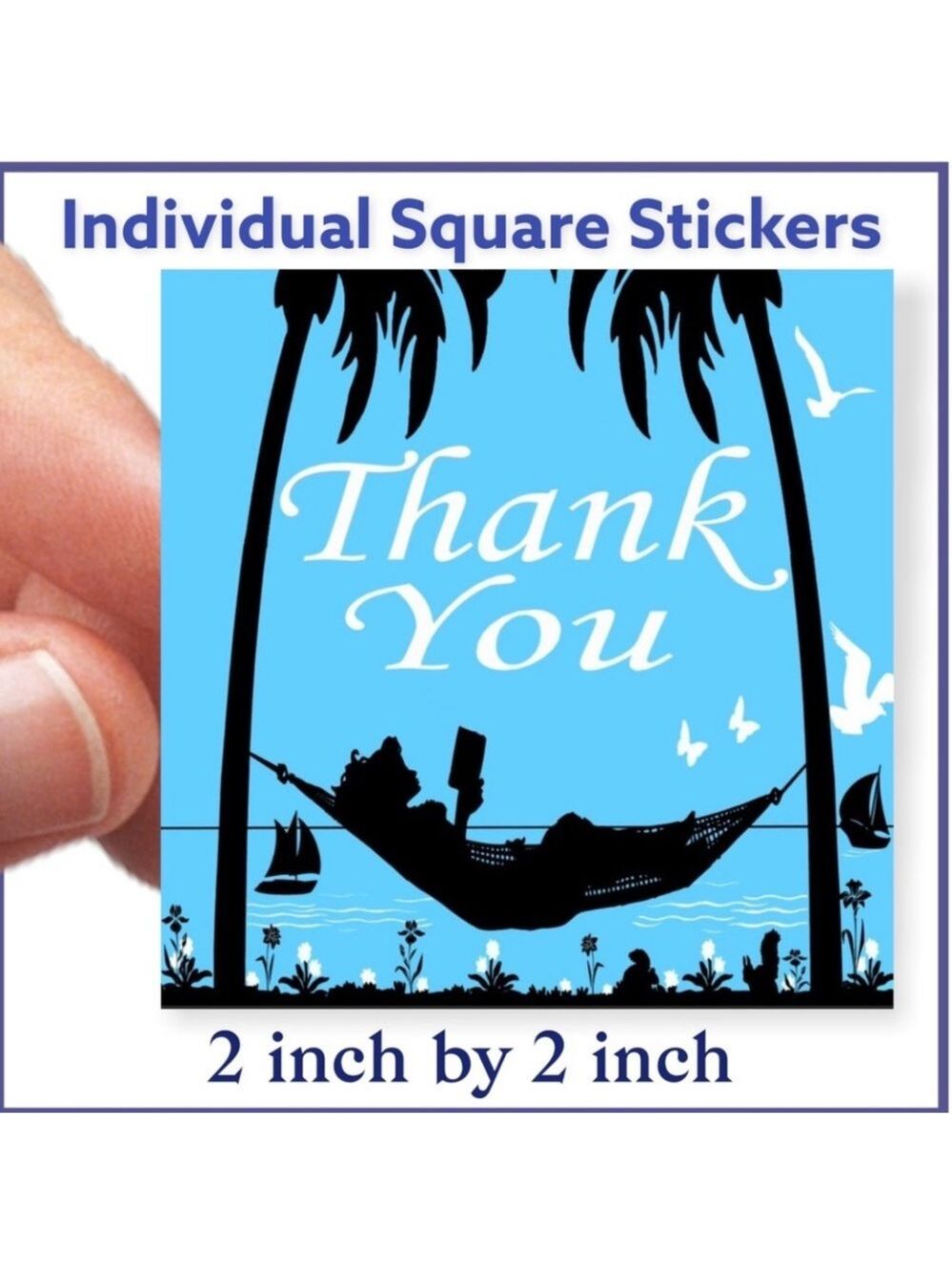 200 (2x2 Inch) Square Stickers, Hammock Girl, High Gloss, Thank You